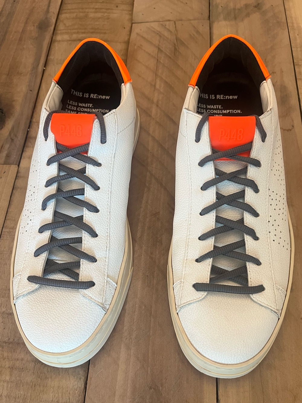 P448 White/ Orange Leather Men's Size 40- Minimal Perforated Design.